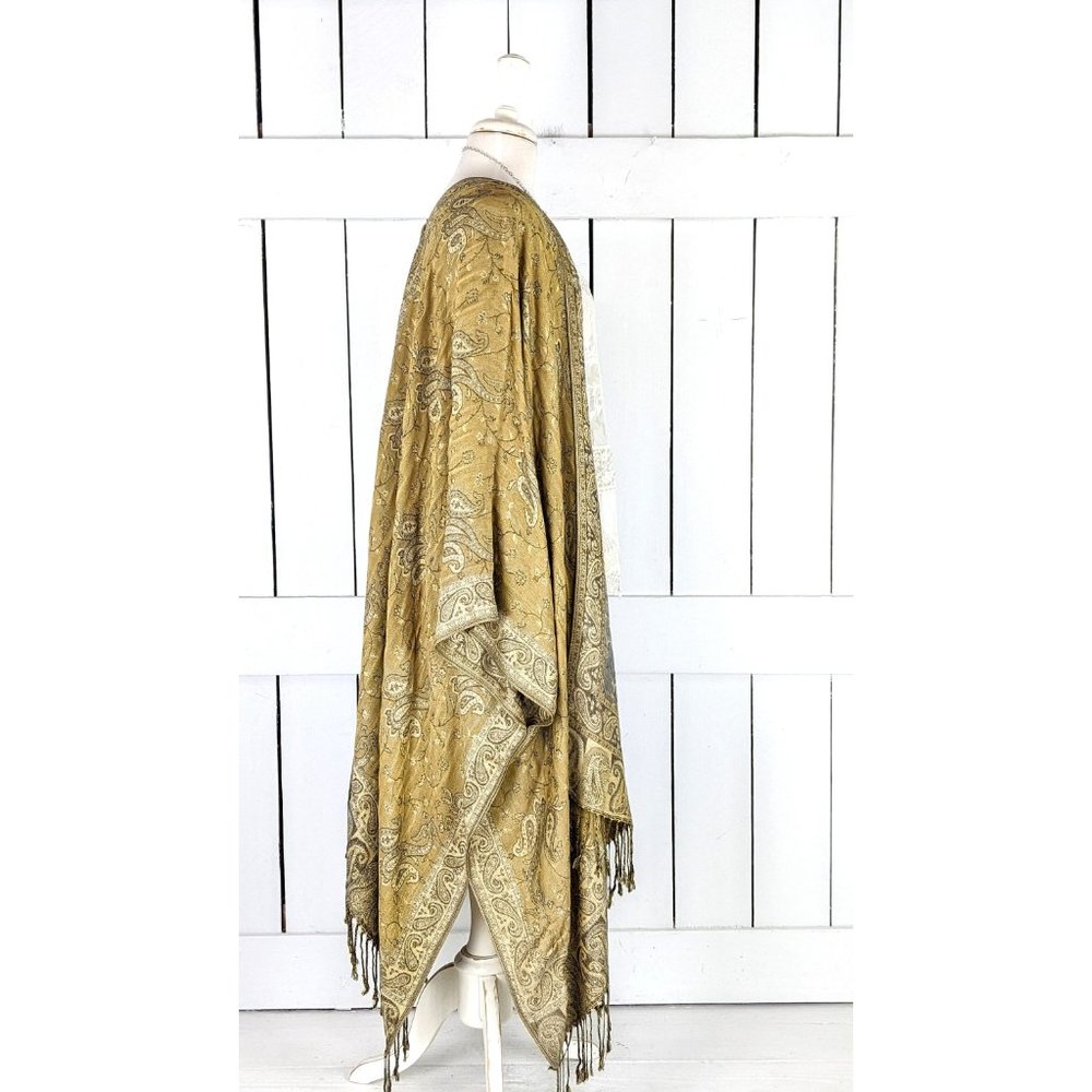 Gold beige paisley pashmina kimono cover up cardigan jacket - Picture 3 of 5